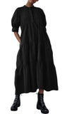 Chouyatou Women's Summer Puff Sleeve Maxi Tiered Babydoll Dress Casual A-Line Swing Long Shirt Dress