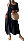 Chouyatou Women's Summer Sleeveless Linen Tank Dress Casual Loose A-Line Midi Long Beach Dress