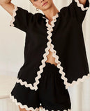 Chouyatou Women's 2 Piece Outfits Lounge Sets Short Sleeve Button Down Shirt and Shorts Sleepwear Pajama Sets