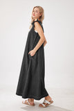 Chouyatou Womens Long Denim Dress Casual Loose Fit Ruffle Sleeveless V-Neck Jean Maxi Dresses for Women 2025