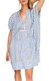 Chouyatou Womens Summer Loose Stripe Beach Dress Cover Ups Casual Batwing Sleeve Midi Tunic Shirt Dress