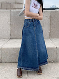 Chouyatou Women's Back Elastic High Waist A-Line Maxi Long Denim Jean Skirt