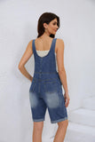 Chouyatou Women's Casual Distressed Adjustable Strap Cuffed Hem Denim Bib Overalls Shorts Romper