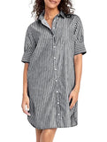 Chouyatou Women's Summer Casual Stripe Shirt Dress Button Down Loose Fit Holiday Mini Shift Dress