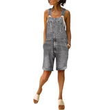 Chouyatou Women's Casual Distressed Adjustable Strap Cuffed Hem Denim Bib Overalls Shorts Romper