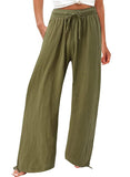 Chouyatou Wide Leg Linen Pants for Women Casual Loose Fit High Waisted Pants with Drawstrings