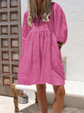 Chouyatou Women's Summer Puff Sleeve Cotton Tunic Dress V-Neck Mini Vacation Babydoll Dress
