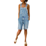 Chouyatou Women's Casual Distressed Adjustable Strap Cuffed Hem Denim Bib Overalls Shorts Romper