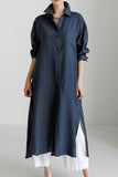 Chouyatou Women's Spring Button Down Cotton Shirt Dress Summer Flowy Side Slit Maxi Shift Dress
