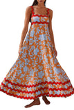 Chouyatou Women's Rickrack Trim Spaghetti Strap Square Neck Tank Maxi Dress Sleeveless Long Beach A-Line Sundress