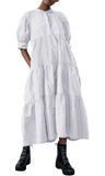 Chouyatou Women's Summer Puff Sleeve Maxi Tiered Babydoll Dress Casual A-Line Swing Long Shirt Dress