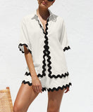 Chouyatou Women's 2 Piece Outfits Lounge Sets Short Sleeve Button Down Shirt and Shorts Sleepwear Pajama Sets