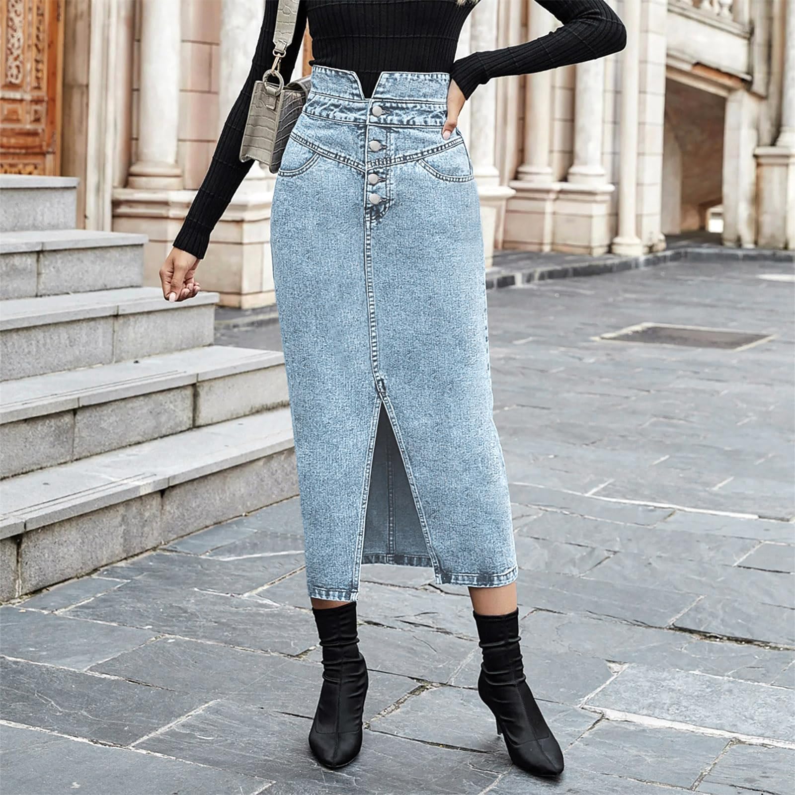 Women's casual tassel skirt high waist denim Midi skirt jeans Loose A-line  Botto | eBay