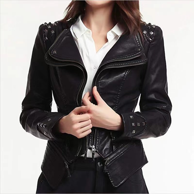 Chouyatou Women Fashion Studded Perfectly Shaping Faux Leather Biker J ...