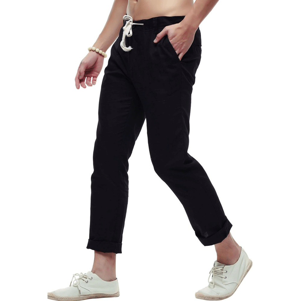 Women's Solid Color Loose Casual Drawstring Elastic Waist Cotton Linen  Cropped Pants