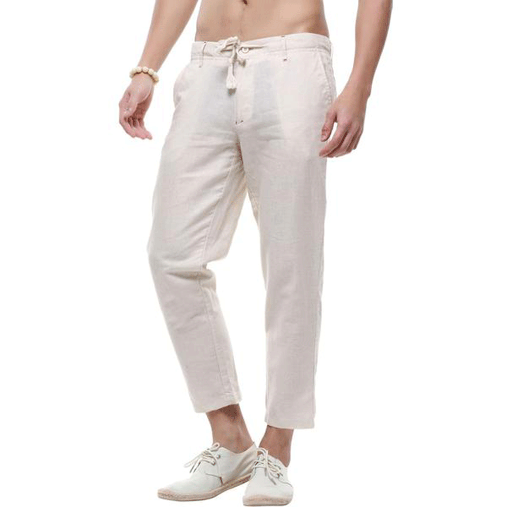 Solid Color Capri Pants Elastic Waist Men Drawstring 3/4 Length Stretchy Cropped  Trousers Sweatpants